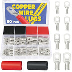 haisstronica 80PCS Tinned Copper Wire Lugs Kit,AWG 8 6 4 2 Heavy Duty Battery Cable Lugs,Eyelets Tubular Ring Terminal,Battery Terminals with 3:1 Heat Shrink Tube