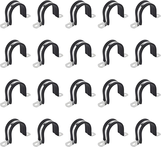 2 Inch 20 PCS 2 Holes Rubber Cushioned U Bracket Clamp, Reinforced Rigid Pipe Strap, Stainless Steel Conduit Straps Cable Clamp (50 mm) by Tavonuxt