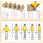 5PCS Chamfer Router Bit Set 1/2 Inch Shank Dish Carving Router Bits with Top Bearing for Woodworking, 11.25, 15, 22.5, 30, 45 Degree