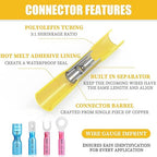 525PCS Heat Shrink Wire Connectors, 22-10 AWG Marine Grade Heat Shrink Butt Connectors, Waterproof Electrical Wire Terminals Kit Insulated Ring Fork Spade Butt Splices for Automotive Boat Truck