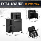5 Drawers Rolling Tool Chest, Tool Box Detachable Top Metal Tool with Locking System, Protective Mat & Tool Rack, Garage Storage Cart with Side Cabinet, Tool Box for Garage