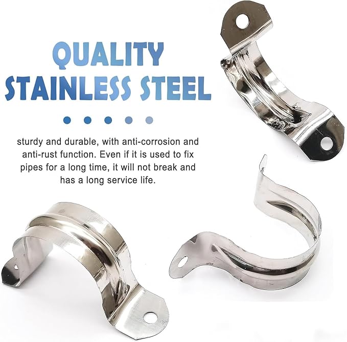 20 Pack 2 Inch 50mm U Bracket Rigid Pipe Strap Clamp, Two Hole Strap U Tube Pipe Conduit Clamp Clip for Pipe Fixing