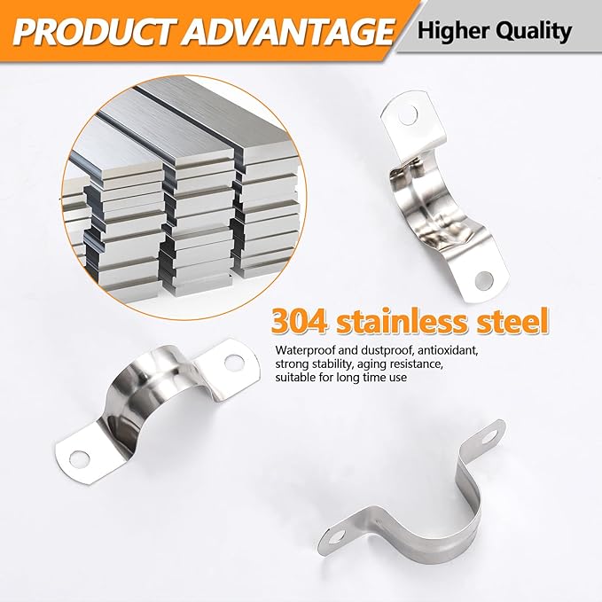 40PCS M50 Stainless Steel Rigid Pipe Strap for 2 Inch Hose OD, Rigid Pipe Strap, 2 Holes Cable U Bracket, Tube Strap Tension Clips, U-Tube Clamp