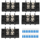 2 Circuits 2 Positions Terminal Block 20-30A 200-450V Dual Row Screw Terminals Strip with 20 PCS Heat Shrink Wire Fork Connectors(Pack of 5pcs)