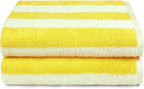 Amazon Basics 100% Cotton Terry Cabana Stripe Pool & Beach Towels, Soft & Absorbent, Large, 2-Pack, Yellow, 30" x 60"
