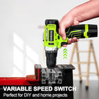 GardenJoy Cordless Power Drill Set: 12V Electric Drill with Battery and Charger, 65pcs Acessories, 3/8"Keyless Chuck, 2 Variable Speed, 24+1 Position, Compact Drill Driver Kit for Home & DIY Project