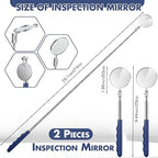 2 Pcs Telescoping Inspection Mirrors, Mechanics Mirror Tool with Long Handle, Round Extendable Mirror on a Stick for Technicians Mechanics Contractors Checking Observation(50mm,Blue)