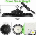 LED High Bay Light 150W, 10' UFO Commercial Lighting Fixture w/Isolated Power Supply, w/Plug for Garage Shop Warehouse Workshop, 5000k 21000lm Dimmable IP65 UL ETL Listed (1-Pack)