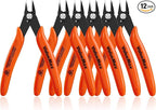 ValueMax Flush Cutters 12 Pack, 5" Micro Precision Side Cutter Pliers Spring-loaded, Small Diagonal Cutters for Jewelry Making, Electronics, Zip Ties, Model Craft