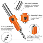 Lytool Countersink Drill Bit Set,5 Pcs Counter Sink Bits for Wood,Tapered Drill Bits for Woodworking,Round Shank,Allen Wrench, Wood Screw Counter Sinker Drill Bits with Depth Stop,Pilot Screw Hole Set