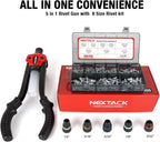1/4 Rivet Gun w/ 350pc Assorted Rivets, Pop Rivet Gun Kit w/ 5pc Nosepieces, Two-Handed Heavy Duty Riveter Tool Setter with Shaft Container for Van, Gutter & Automotive(NT300)