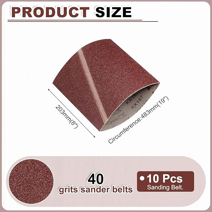 HARFINGTON 8 x 19 Inch Sanding Belts, 10 Pcs 40 Grits Aluminum Oxide Abrasive Belt Sander File Belt for Woodworking, Metal Polishing, Knife Sharpener