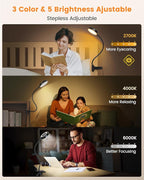 Glocusent Clip on Light, 72-LED Clip on Lamp with Amber Night Light, 3 Colors & 5 Brightness Bed Lamp, 30-Min Auto Off Timer, Perfect Eye Caring Reading Lamps for Bed/Bunk Bed