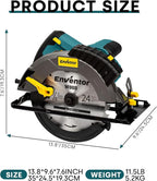 Enventor Circular Saw Corded, 14A Electric Circular Saws 7-1/4-Inch with Laser Guide, 2 Blade Saws (40T/24T), Max Cutting Depth 2-7/16"(90°), 1-13/16"(0°-45°), Single Handed Bevel, 5500RPM, Blue