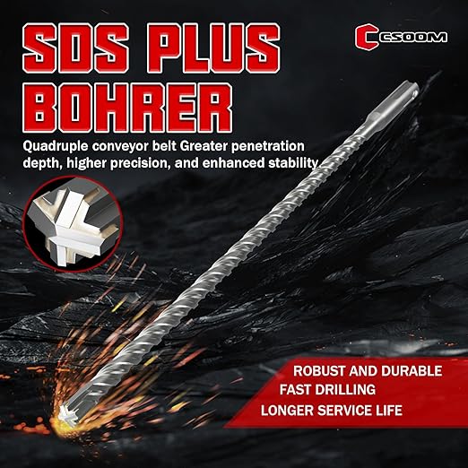 CSOOM SDS Plus Rotary Hammer Drill Bit 5/16"x12.2", Professional Concrete Drill Bit for Concrete, Brick, Stone and Cement Walls