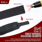 2 in 1 Heat Shrink Braided Sleeving 1-3/8 inch Cloth Wiring Harness Loom Abrasion Resistant Sleeve for Protection Cable/Sheath (34mm ID-29ft)
