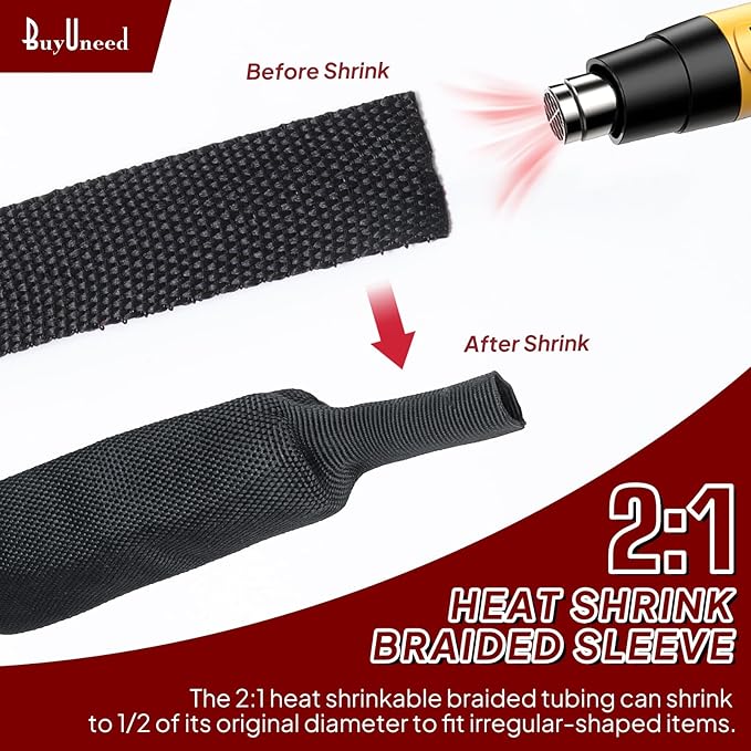 2 in 1 Heat Shrink Braided Sleeving 1/2 inch Cloth Wiring Harness Loom Abrasion Resistant Sleeve for Protection Cable/Sheath (12mm ID-29ft)