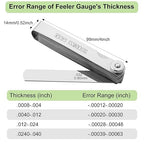 Stainless Steel Feeler Gauge 32-Blade 0.04-0.88 mm (0.0015-0.035 Inch) Precision Gap Measuring Tool for Valve Adjustment, Spark Plug Gap, Dual Marked Metric and Imperial Measuring Tools