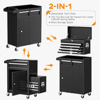 INTERGREAT Black Tool Chest, 5-Drawer Rolling Tool Storage Cabinet with Detachable Top Tool Box, Tool Chest with Universal Lockable Wheels, Metal Tool Cart for, Workshop, Barbershop
