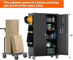 72" H Wide and Deep Garage Storage Cabinet with Wheels & Pegboard, Large Locking Metal Storage Cabinet with 2 Doors and 4 Adjustable Shelves for Garage, Home, Assembly Required, Black