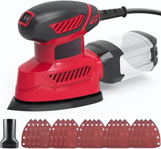 Hand Sanders for Wood, 14,000 RPM Compact Electric Sander Tool with 20 Pcs Sandpapers and Upraged Dust Box, Electric Sanders for Wood, Detail Sander for Sanding, Polishing, Removing Paint in Home