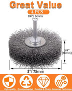 Rocaris 4 Pack Wire Wheel Brush for Drill Attachment, 3 Inch Heavy Duty Brushes for Paint, Rust & Corrosion Removal, 0.0118" Carbon Steel, 1/4in Shank, 20000RPM