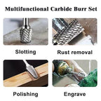 10Pcs Carbide Burr Set for Die Grinder Bits,1/4" Shank Double Cut Rotary Tool Bits | Metal, Wood, Plastic Working | Grinding, Engraving, Milling, Polishing | Durable Tungsten Carbide