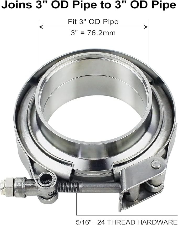 3 inch V Band Clamp - 4 sets of Quick Release Vband Exhaust Clamp with Flange Stainless Steel for Automotive exhaust system, turbocharger, downpipe and mufflers (3" - 4 Pack)
