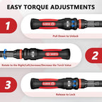 Torque Wrench 1/2-Inch Drive, 10-170.0ft.lb/13.60-230.5Nm,72 Tooth, TRP+ABS Plastic Handle, Click Torque Wrench with 1/2" to 3/8" Adapter & 125mm Extension Bar for Moto, Automotive Maintenance