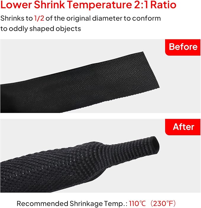 2 in 1 Heat Shrink Braided Sleeving Fabric Tubing-Perfectly fit Irregular Shape Hose/Cable/Wire (1-3/8"(34mm), 14FT)