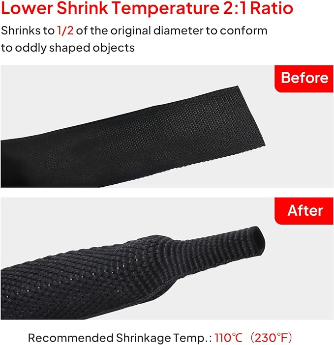 2 in 1 Heat Shrink Braided Sleeving Fabric Tubing-Perfectly fit Irregular Shape Hose/Cable/Wire (1/2"(12mm), 14FT)