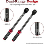 AEROFORCE 3/8-Inch Drive Torque Wrench（5-45 lb.ft / 6.8-61.2 Nm),72 Tooth Dual Direction Reversible Ratchet, Dual Range Scales, Precision Calibrated for Bike, Motorcycle and Car Repair