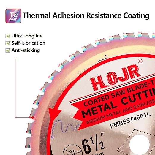 Metal Cutting Circular Saw Blade, Steel and Stainless Steel Cutting, The Cutting Head uses a Special Anti-Heat Sticking Coating with high Finish and Long Life,FMB 6-1/2 inch 48-Tooth 5/8"-TA