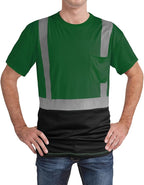 High Visibility Shirts Quick Dry Safety T Shirts with Reflective Strips and Pocket Short Sleeve Mesh Hi Vis Construction Work Class 2 Shirt for Men/Women Black Bottom Green,Small