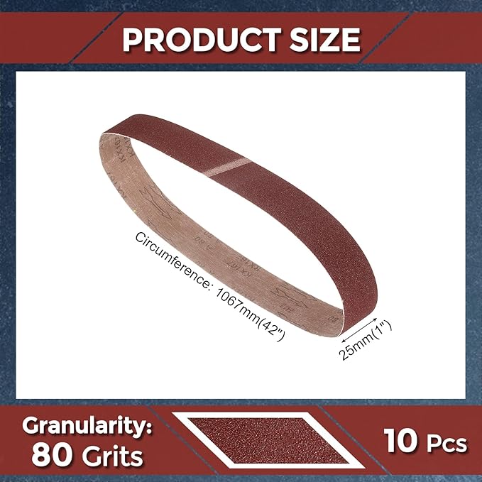 10 Pcs Sanding Belts 1 x 42 Inch 80 Grit Aluminum Oxide Abrasive Sandpaper for Belt Sander Metal Grinding Wood Working Weld Rust Removal