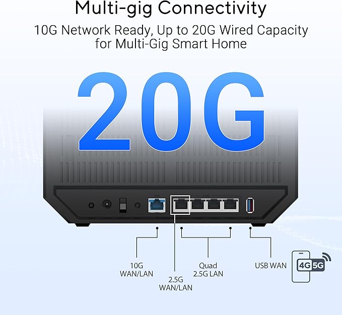 ASUS RT-BE92U BE9700 Tri-Band WiFi 7 Router, Supports New 320MHz Bandwidth & 4096-QAM, MLO, AI WAN Detection, AiMesh Support, Subscription-Free Network Security & Comprehensive VPN Features