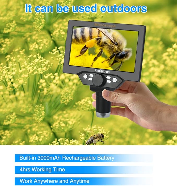 Koolertron 7 inch LCD Digital Microscope,12MP 1-1200X Magnification 1080P Coin Microscope with Screen,8 LED Lights,Rechargeable Battery Microscope for PCB Soldering Plant/Rock/Insect/Watch Repairing