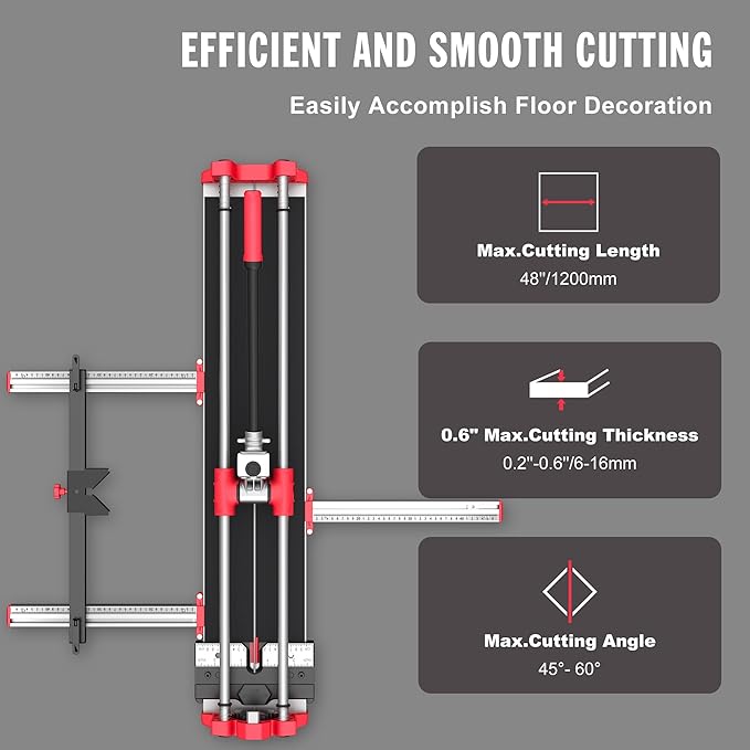 SHIJING 48'' Double Track Manual Tile Cutter with Laser Cutting Guide Porcelain Tile Cutter with Split Platen,Double Aluminum Base