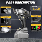 Cordless impact Wrench 1/2 inch for Dewalt Battery, 750FT-LBS (1000N.m) Brushless Electric Impact Gun Includes LED Work Light with 6 Sockets, High Torque Impact Driver, Bare Tool Only