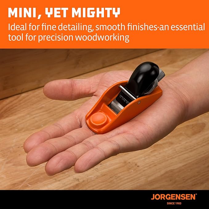 JORGENSEN 3.5" Mini Wood Planer - Mini Hand Planer for Woodworking, Block Plane, Small Hand Plane for Trimming, Wood Planing, Craft, Professional Ductile Iron Body, Adjustable Cutting Depth