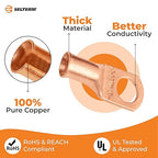 SELTERM 10pcs 4 AWG - 3/8" Stud (Wide Pad) - Battery Lugs, Heavy Duty Wire Lugs, Ring Terminals, Battery Cable Ends,4 Guage Terminals, UL Bare Copper Eyelets Electrical Battery Terminal Connectors