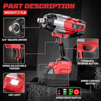 Cordless Impact Wrench 3/4 inch Compatible with Milwaukee Battery, 1850ft-lbs (2500N.m) Brushless Electric Impact Gun, High Torque Impact Driver, Bare Tool Only，Heavy-Duty Automotive &Industrial Tasks