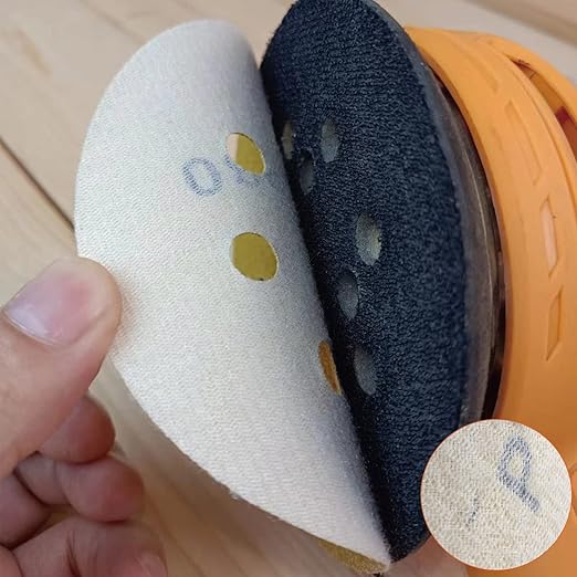 Orbital Sander Pads 5 Inch 8 Holes 150 Grit Sanding disc,Hook and Loop Wet/Dry Gold Replacement Sandpaper,Suitable for Wood,Plastic Grinding and Polishing,Pack of 50