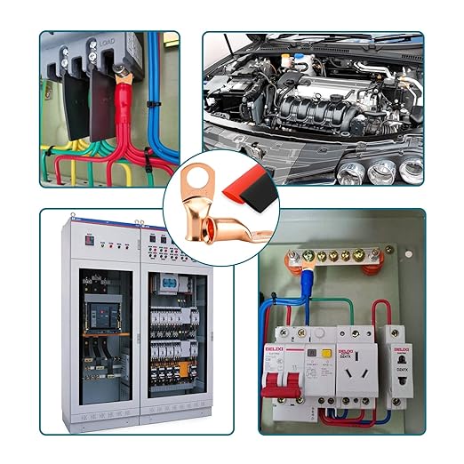 Battery Cable Ends, 8PCS Battery Cable Ends, 2/0 Gauge Wire Connectors 1/4 Copper Wire Lugs, Bare Copper Eyelets with Heat Shrink Tubing