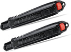 2PCS HAUTMEC 18mm Extra Heavy Duty Utility Knife with Double Lock Mechanism, Auto-Lock and Ratchet- Lock for Double Safety, SK2 Sharp Black Blade for Industrial or Construction Applications HT0136-2PC