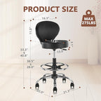 Black PVC Faux Leather Drafting Chair Set of 4 Rolling Swivel Salon Stool with Back Support Foot Rest Adjustable Hydraulic Seat Height for Massage Facial Spa Medical Drafting Tattoo Beauty