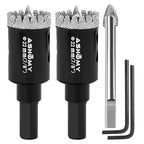 2Pcs 7/8 Inch Diamond Hole Saw with Pilot Drill Bit, 7/8" Serrated Brazing Tile Hole Saw Diamond Core Drill Bits with Guiding Bit for Ceramic Porcelain Tile Glass Stone Granite Marble