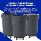 32 Gallon Outdoor Trash Can with Lid and Wheels, Removable Wheels and Sturdy Handle Outdoor Trash Can for Outdoors, Hospitals, Garages, Backyards and Yards (Grey)