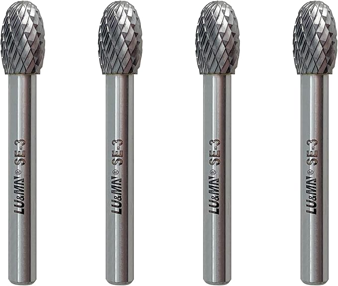 SE-3 Tungsten Carbide Burr Rotary File, Double Cut Oval Burs, 4pcs by LU&MN