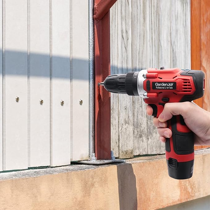 GardenJoy Cordless Power Drill Set: 12V Electric Drill with Battery and Charger,